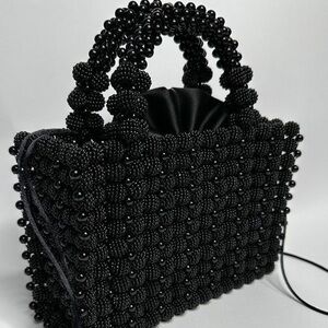 Chic Black Beaded Clutch